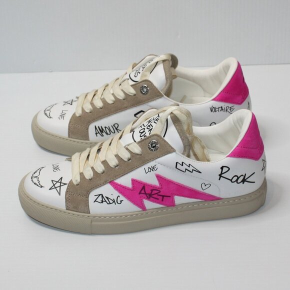 Zadig & Voltaire Charms Print Logo Leather & Suede Sneakers EU 40 / US 10 NEW - Picture 8 of 11